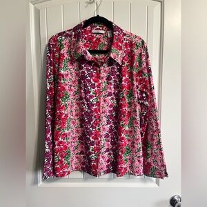 Issac Mizrahi Live Floral Button Up Top Knit Floral Size Medium Spring Feminine